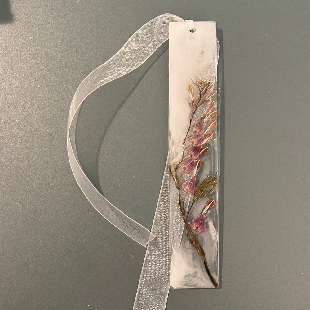 Floral Resin Bookmark with Ribbon